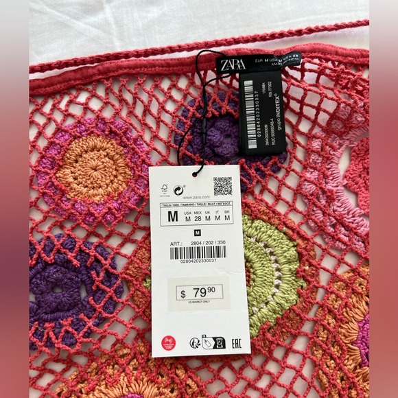 NWT ZARA BLOG FAVE CROCHET knit ecru pink/red FLORAL mini SKIRT size M - Picture 13 of 16
